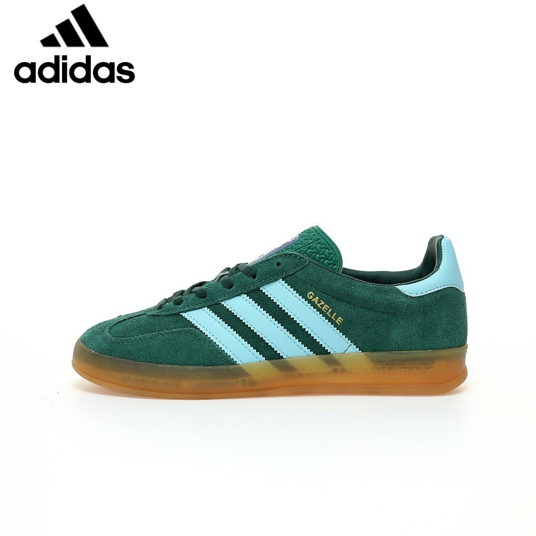 adidas Gazelle Indoor Sneakers – Dark Green / Light Blue - Adidas Women's Shoe Sale / Men's Shoe Sale