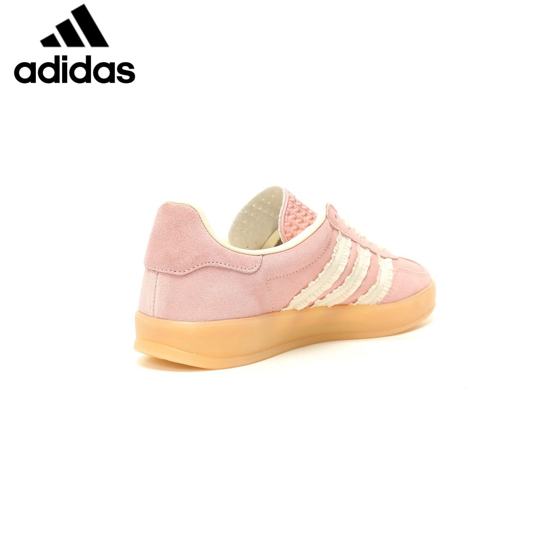 adidas Gazelle Indoor Sneakers – Pink / Off White with Ruffle Stripes，Adidas Women's Shoe Sale / Men's Shoe Sale