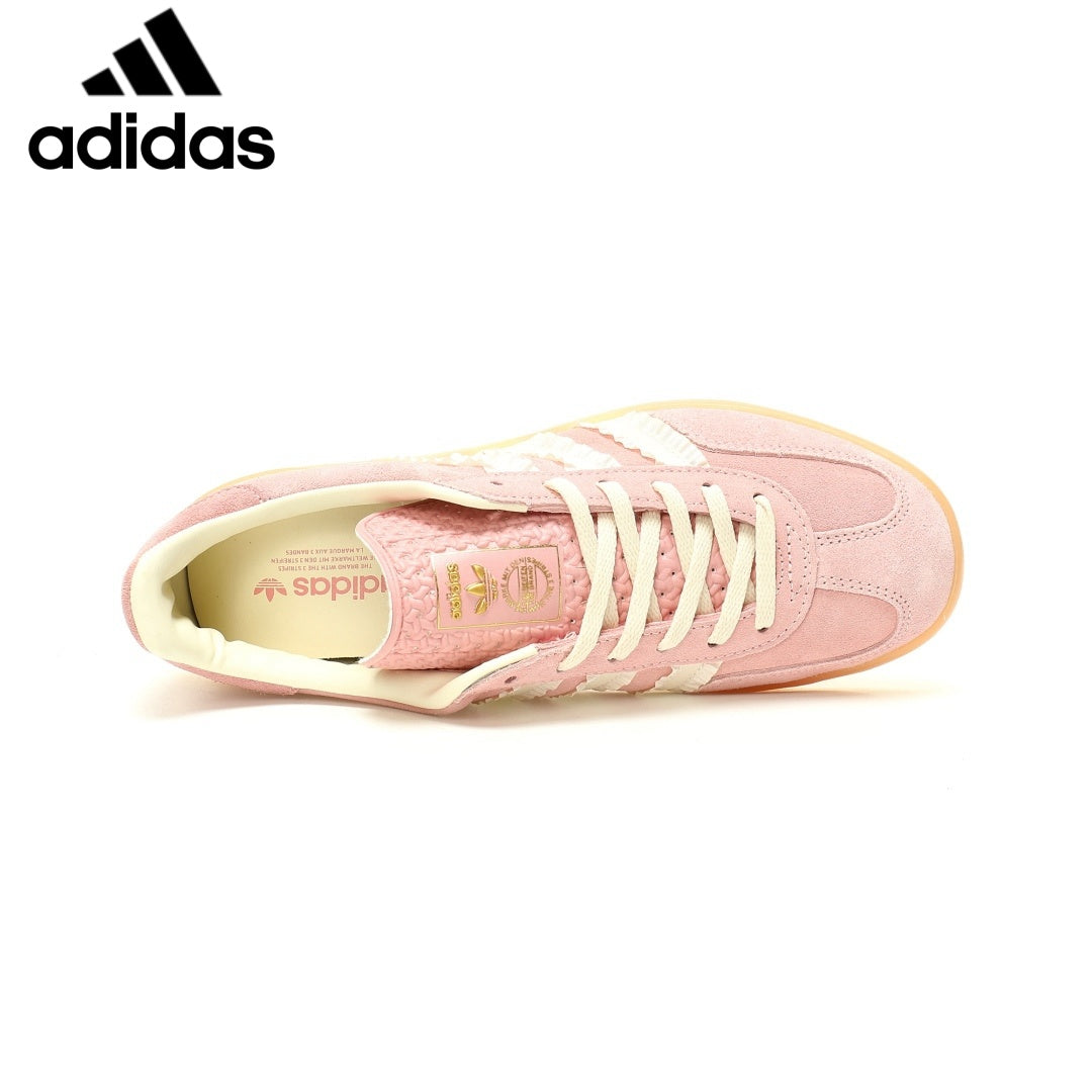 adidas Gazelle Indoor Sneakers – Pink / Off White with Ruffle Stripes，Adidas Women's Shoe Sale / Men's Shoe Sale