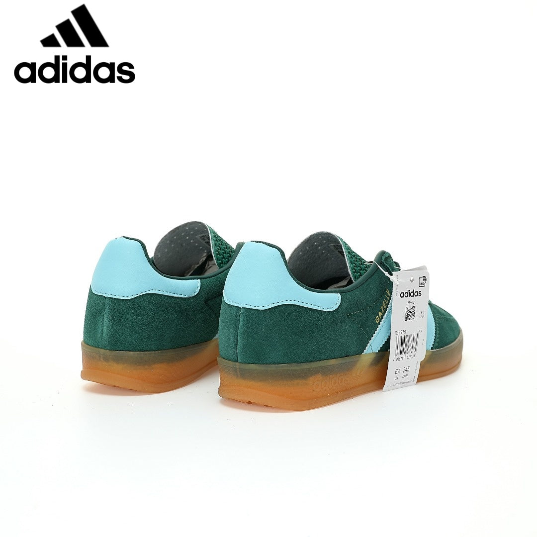 adidas Gazelle Indoor Sneakers – Dark Green / Light Blue - Adidas Women's Shoe Sale / Men's Shoe Sale