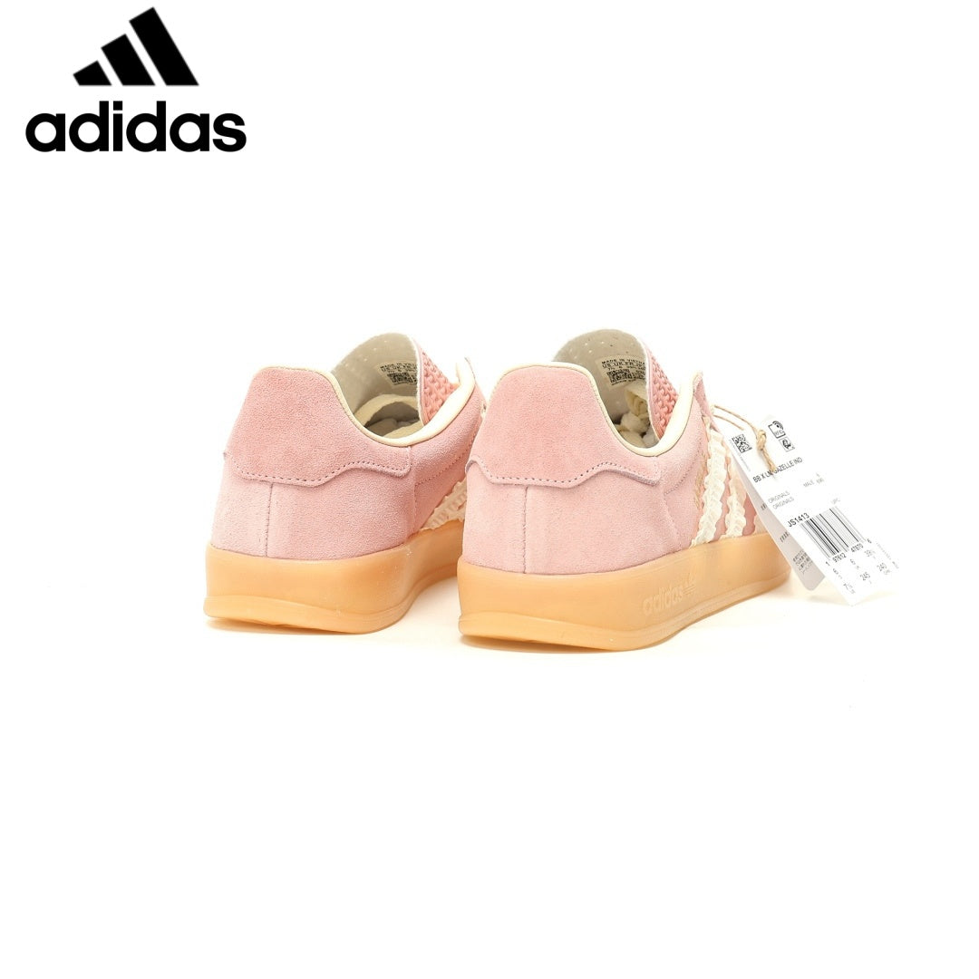 adidas Gazelle Indoor Sneakers – Pink / Off White with Ruffle Stripes，Adidas Women's Shoe Sale / Men's Shoe Sale