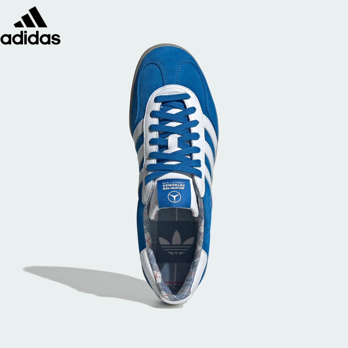 Mercedes-AMG x adidas Originals Gazelle Indoor Shoes "Blue Bird / Cloud White / Gum"Classic sneakers，Adidas Women's Shoe Sale / Men's Shoe Sale