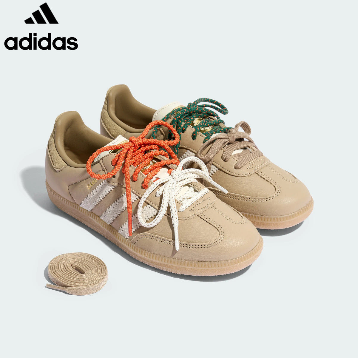 adidas Originals Samba Women's Sneakers – Light Beige / Cream with Multicolor Laces
