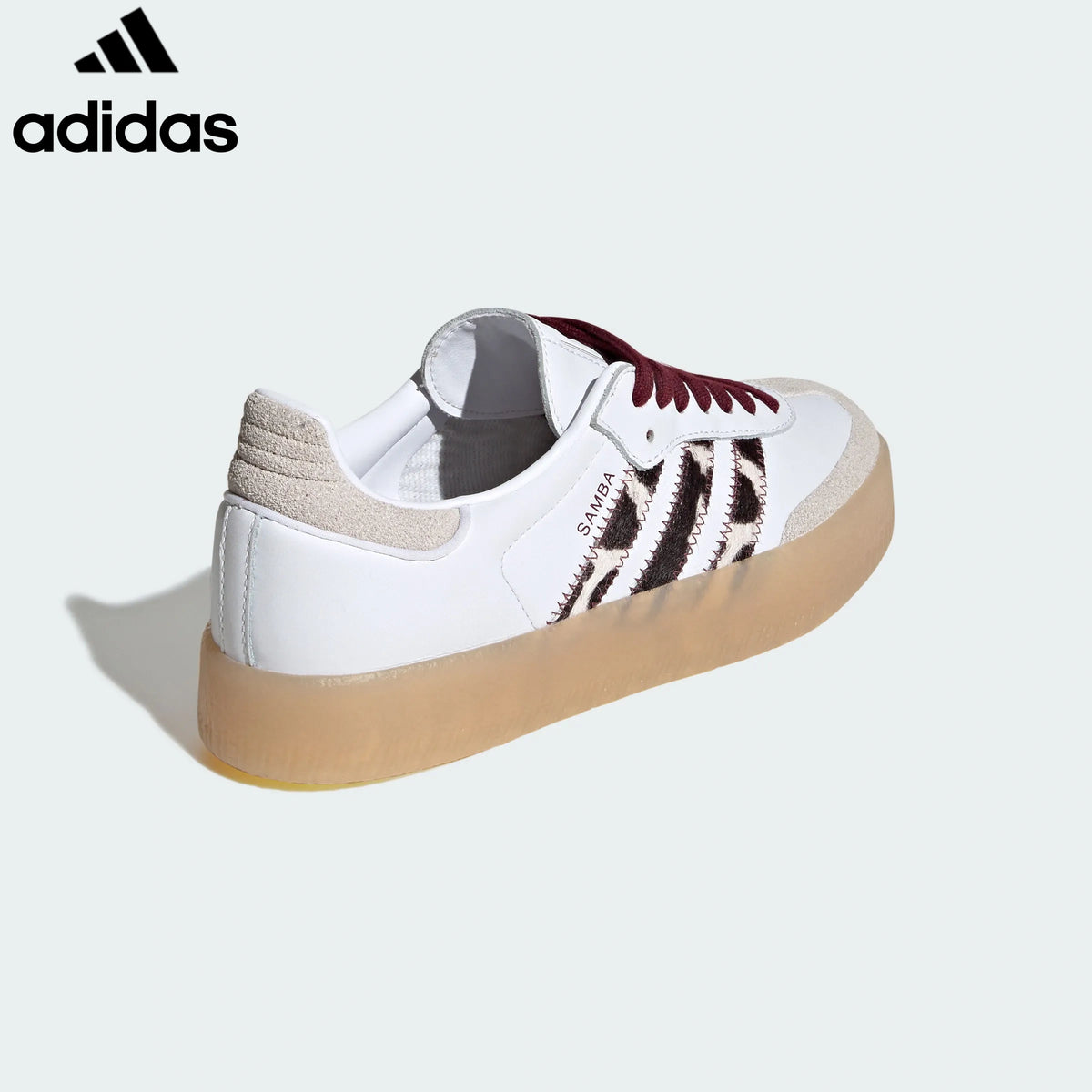 adidas Originals Sambae Women's Sneakers – White with Leopard Stripes & Burgundy Laces