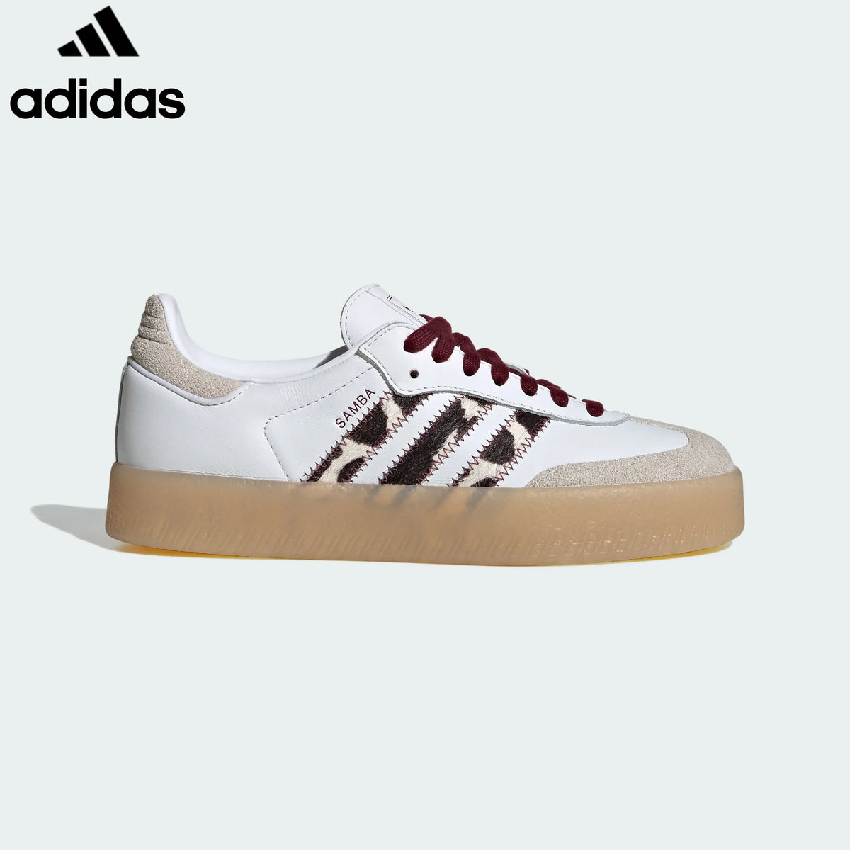 adidas Originals Sambae Women's Sneakers – White with Leopard Stripes & Burgundy Laces