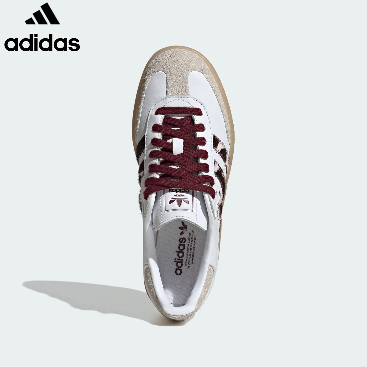 adidas Originals Sambae Women's Sneakers – White with Leopard Stripes & Burgundy Laces