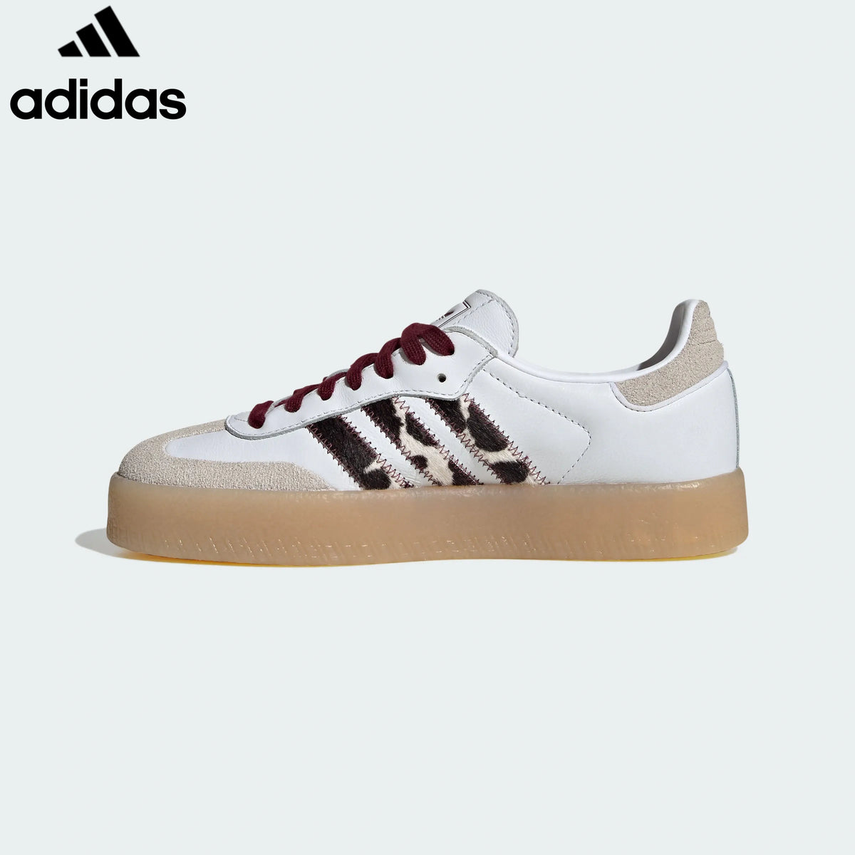 adidas Originals Sambae Women's Sneakers – White with Leopard Stripes & Burgundy Laces
