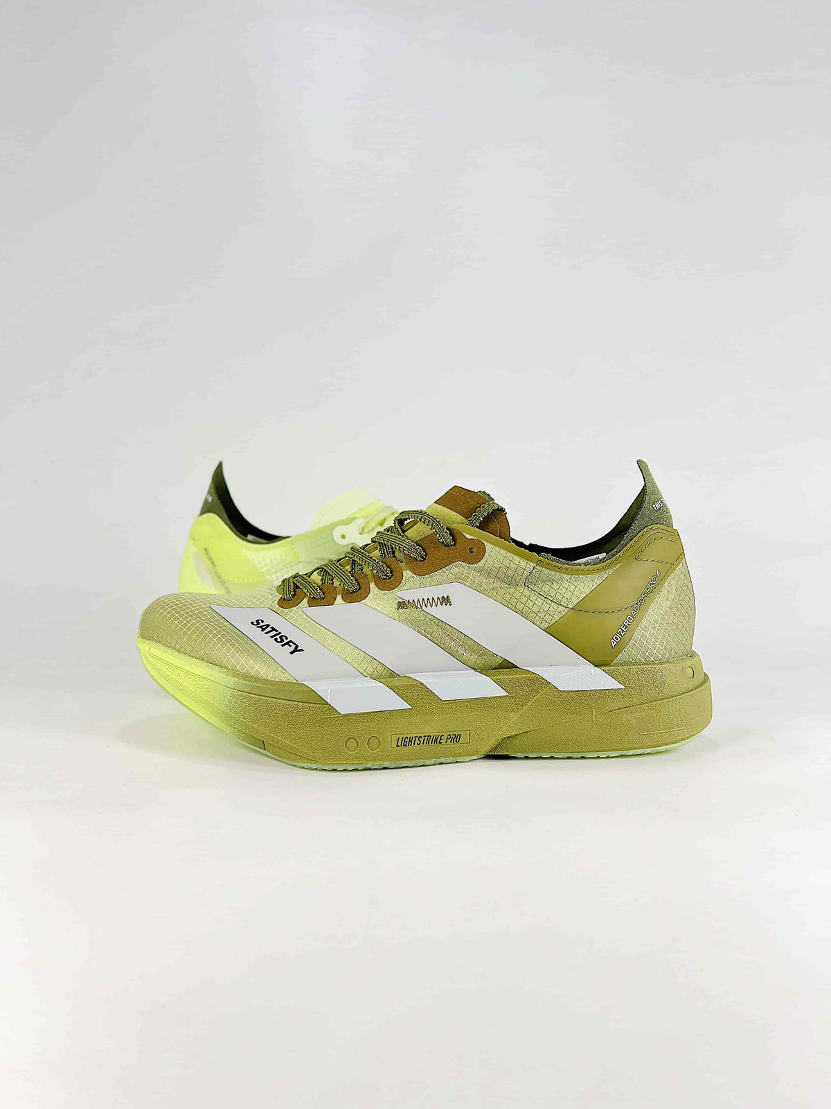 adidas Adizero Adios Pro 4 x Satisfy "Olive Lime"-Classic sneakers，Adidas Women's Shoe Sale / Men's Shoe Sale