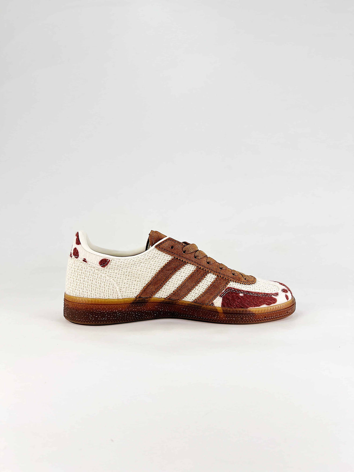 Adidas Handball Spezial Cow Print Mesh Suede Sneakers "Cream Brown Burgundy"-Adidas Women's Shoe Sale / Men's Shoe Sale
