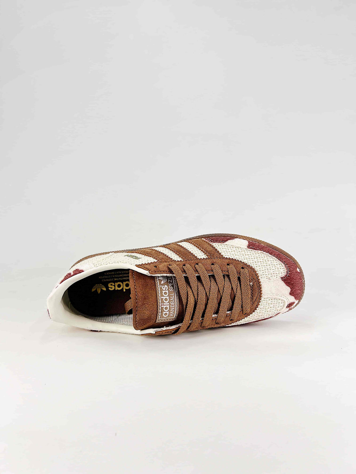 Adidas Handball Spezial Cow Print Mesh Suede Sneakers "Cream Brown Burgundy"-Adidas Women's Shoe Sale / Men's Shoe Sale