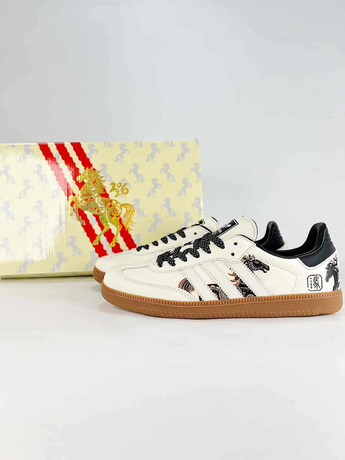Adidas Samba "Cream White Horse Year Print Gum"-Classic sneakers，Adidas Women's Shoe Sale / Men's Shoe Sale