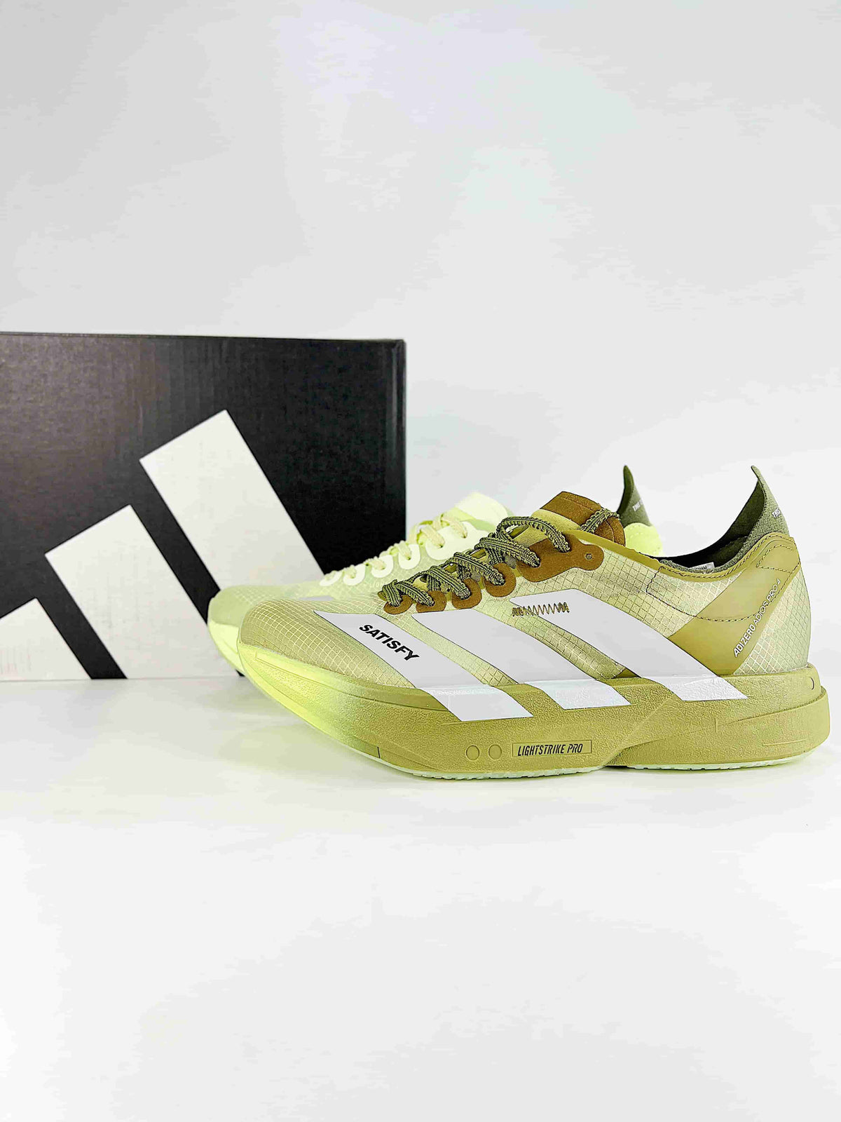 adidas Adizero Adios Pro 4 x Satisfy "Olive Lime"-Classic sneakers，Adidas Women's Shoe Sale / Men's Shoe Sale